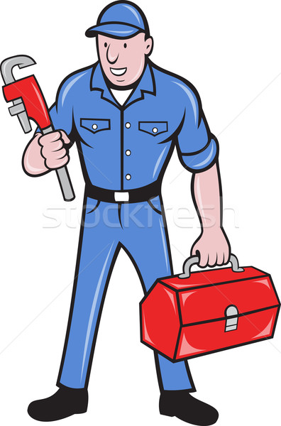 Stock photo: plumber repairman holding monkey wrench