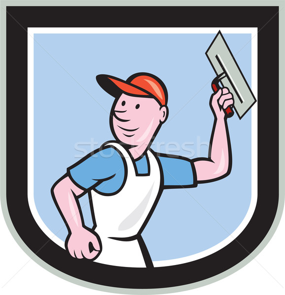 Zidarie lucrător scut desen animat ilustrare comerciant Imagine de stoc © patrimonio