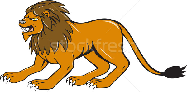 Boos leeuw hurken kant cartoon illustratie Stockfoto © patrimonio
