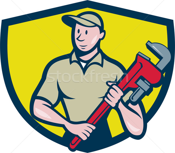 Plumber Holding Monkey Wrench Crest Cartoon Stock photo © patrimonio