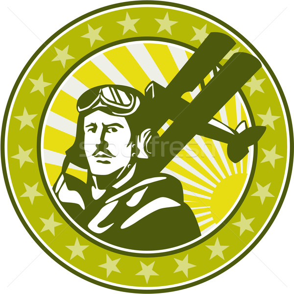 世界 戦争 パイロット 複葉機 サークル レトロな ストックフォト © patrimonio