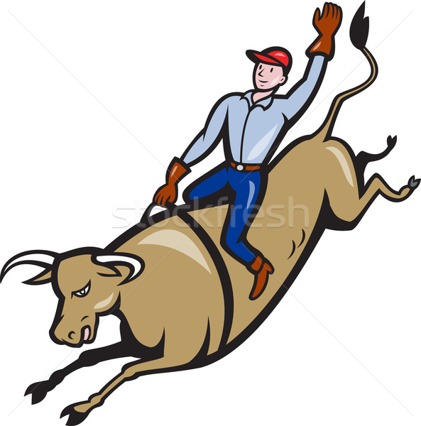 Tarc cowboy taur calarie retro ilustrare Imagine de stoc © patrimonio