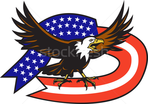 American Bald eagle screaming with USA flag Stock photo © patrimonio