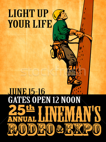 power lineman electrician repairman climbing electric pole Stock photo © patrimonio