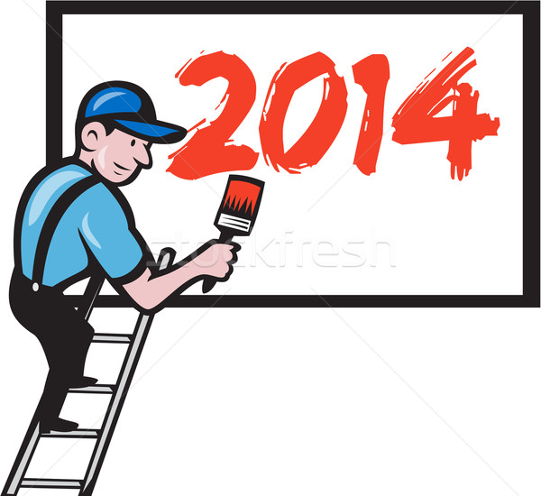 Nouvelle année 2014 peintre peinture Billboard illustration [[stock_photo]] © patrimonio