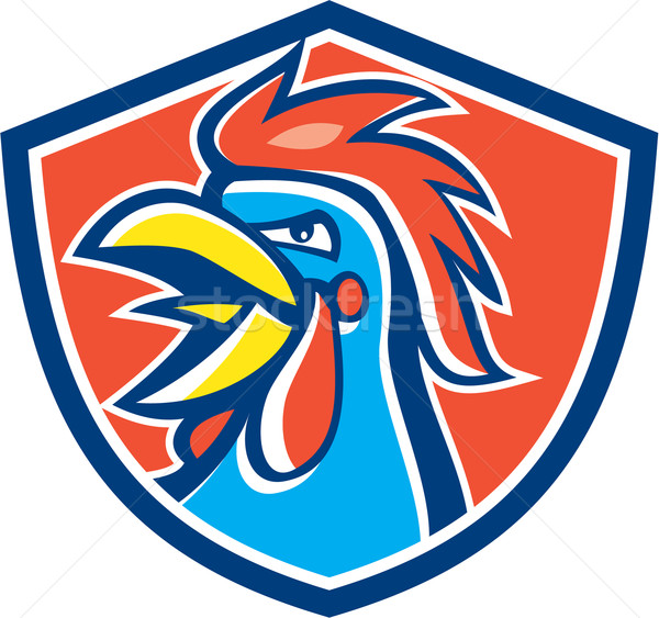 Cockerel Rooster Crowing Head Shield Stock photo © patrimonio