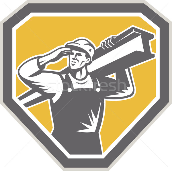 Construction Steel Worker Carrying I-Beam Retro Stock photo © patrimonio