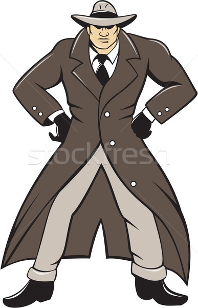 Detective Trenchcoat Hands Akimbo Cartoon Stock photo © patrimonio