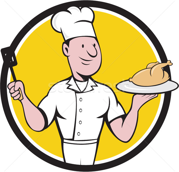 Chef cuoco pollo arrosto spatola cerchio cartoon Foto d'archivio © patrimonio