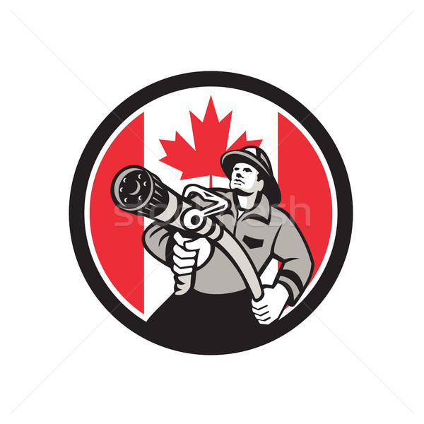 Feuerwehrmann Kanada Flagge Symbol Retro-Stil Illustration Stock foto © patrimonio