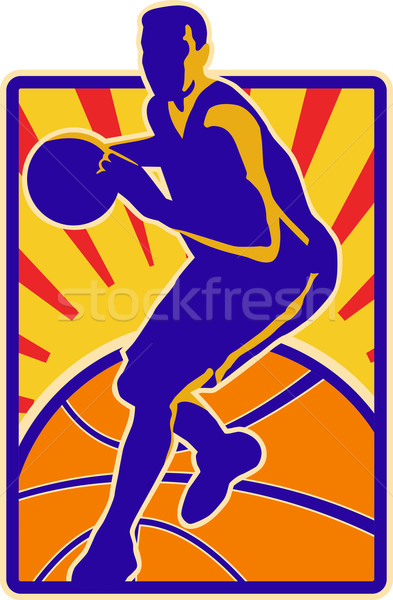 Basketball Player Dribbling Ball Retro Stock photo © patrimonio