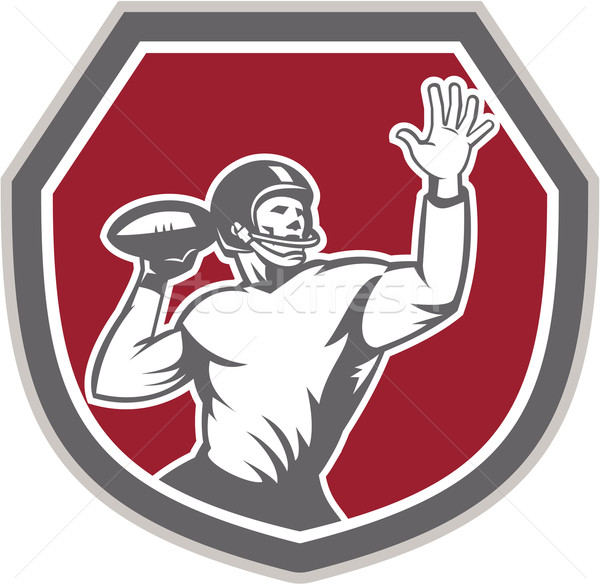 American Football Quarterback Throw Ball Shield Retro Stock photo © patrimonio