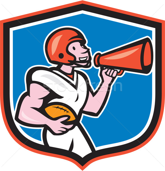 Stock photo: American Football Quarterback Bullhorn Shield Cartoon