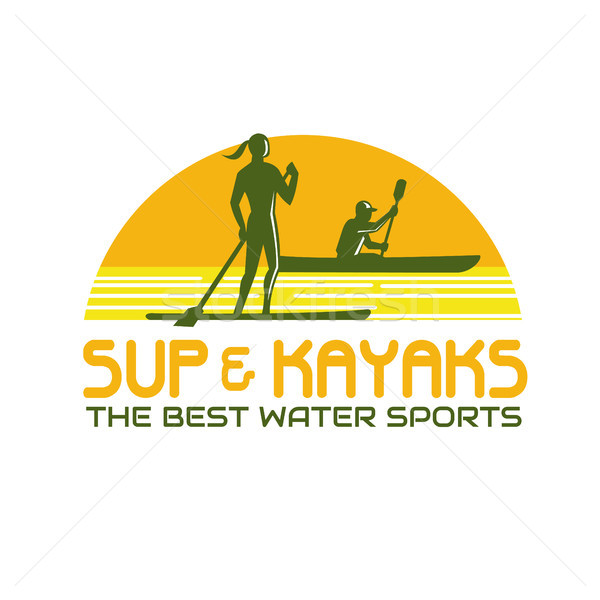 Kajak water sport retro retro-stijl illustratie Stockfoto © patrimonio