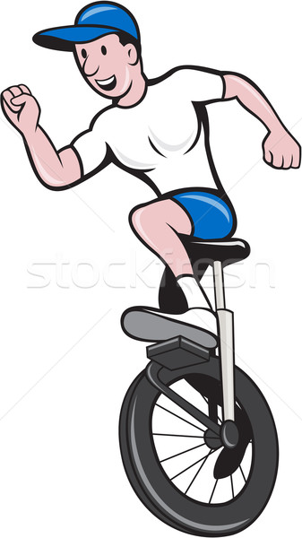 велосипедист верховая езда одноколесном велосипеде Cartoon иллюстрация изолированный Сток-фото © patrimonio