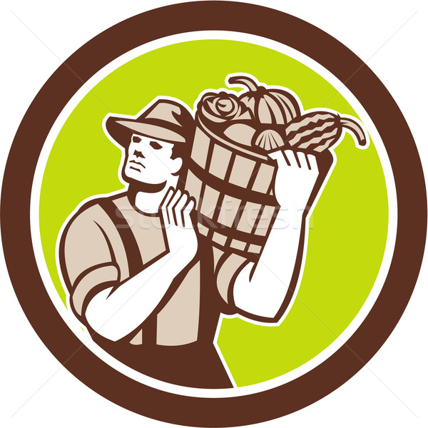 Organic Farmer Carrying Harvest Bucket Retro Stock photo © patrimonio