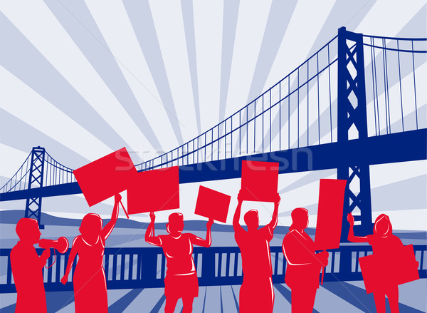 red silhouetted people bridge Stock photo © patrimonio