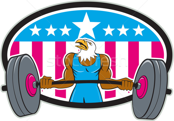 Bald Eagle Weightlifter Barbell USA Flag Oval  Stock photo © patrimonio