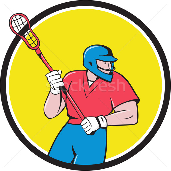 Lacrosse Player Crosse Stick Running Circle Cartoon Stock photo © patrimonio