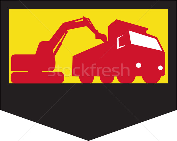 Mechanical Digger Loading Dump Truck Shield Retro Stock photo © patrimonio