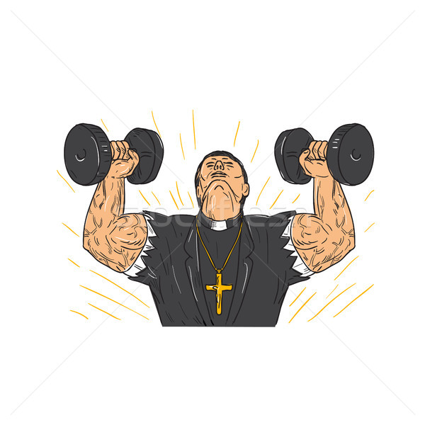 Ripped Priest Exercise Dumbbell Drawing Stock photo © patrimonio