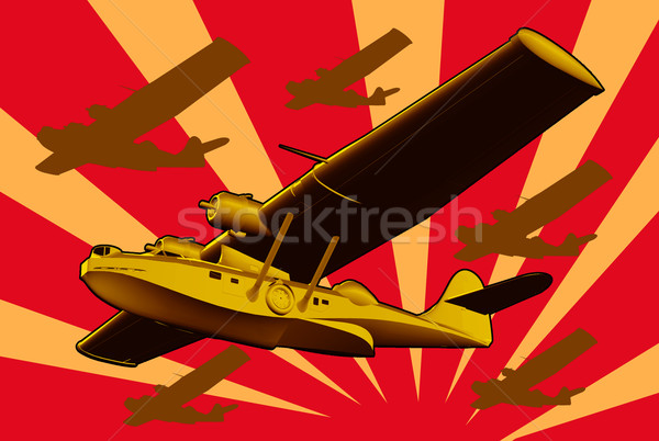 Unter Boot Meer Flugzeug Retro Illustration Stock foto © patrimonio