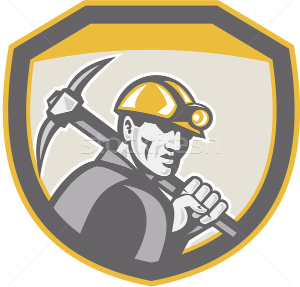 Coal Miner Hardhat Holding Pick Axe Shield Retro Stock photo © patrimonio