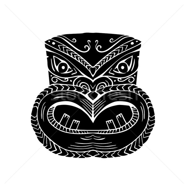 New Zealand Maori Koruru Tiki Mask Woodcut Stock photo © patrimonio