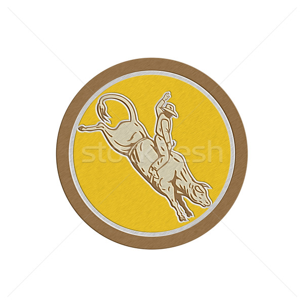 Metallic Rodeo Cowboy Bull Riding Retro Circle Stock photo © patrimonio