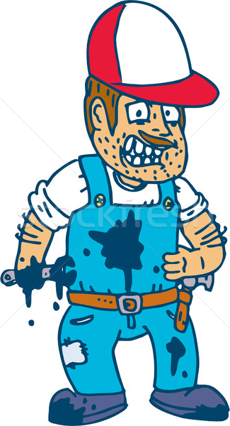 Mechanic Hold Spanner Wrench Cartoon Stock photo © patrimonio