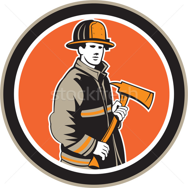 Fireman Firefighter Holding Fire Axe Circle Stock photo © patrimonio