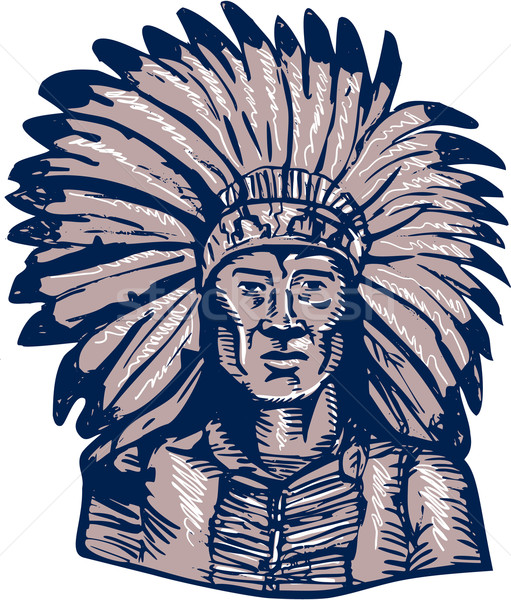 Native American Indian Chief Warrior Etching Stock photo © patrimonio