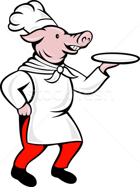 cartoon pig chef cook baker serving platter Stock photo © patrimonio