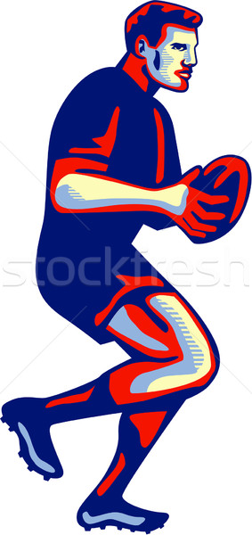 Rugby Player Running Passing Ball Retro Stock photo © patrimonio