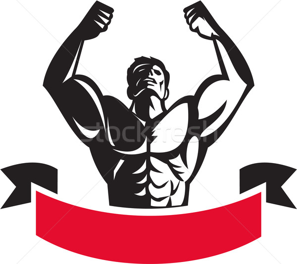 Body Builder Flexing Muscles Banner Retro Stock photo © patrimonio