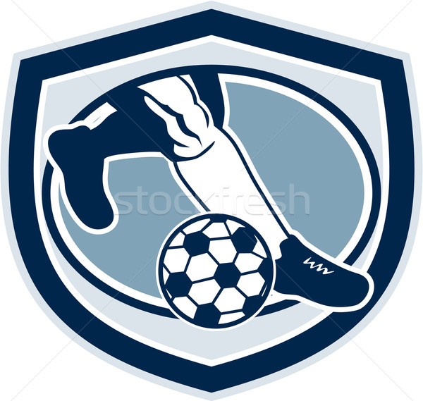 Leg Foot Kicking Soccer Ball Shield Retro Stock photo © patrimonio