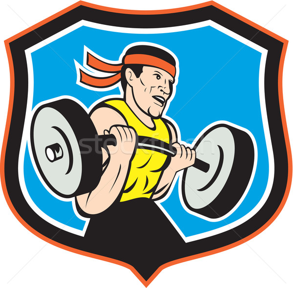 Weightlifter Lifting Barbell Shield Cartoon Stock photo © patrimonio
