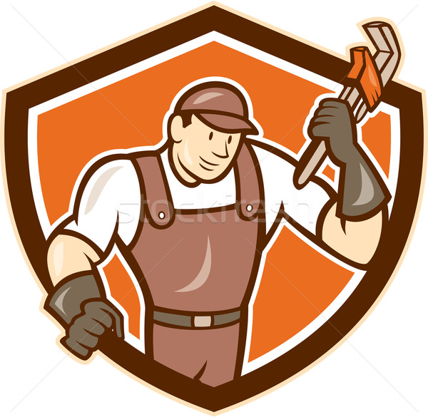 Plumber Monkey Wrench Shield Cartoon Stock photo © patrimonio