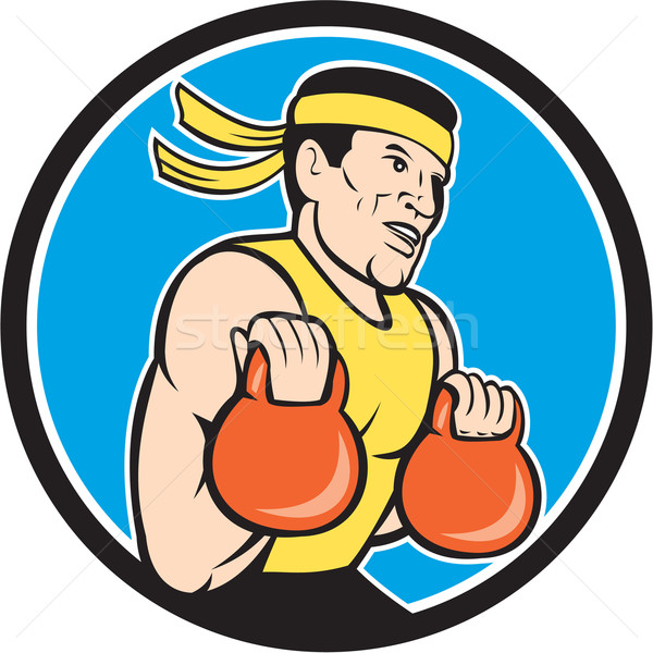 Strongman Lifting Kettlebell Circle Cartoon Stock photo © patrimonio