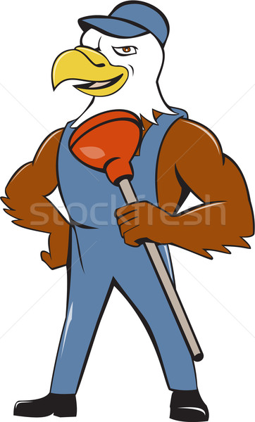 Bald Eagle Plumber Plunger Isolated Cartoon Stock photo © patrimonio