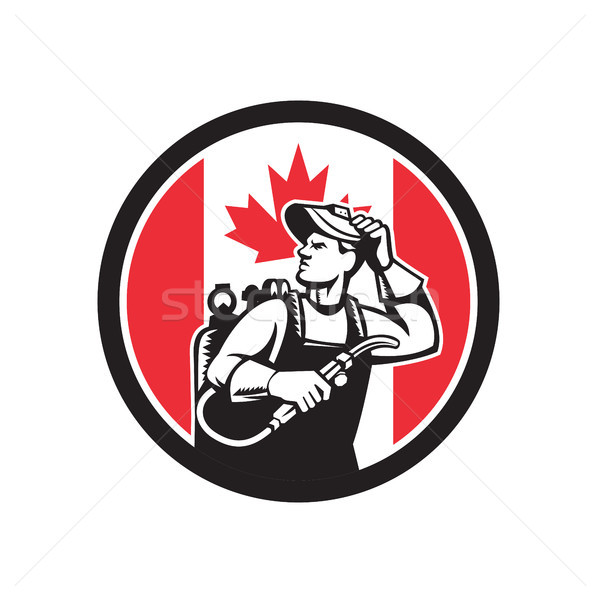 Soldador Canadá bandeira ícone estilo retro ilustração Foto stock © patrimonio