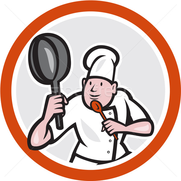 Chef Cook Holding Frying Pan Fighting Stance Cartoon Stock photo © patrimonio