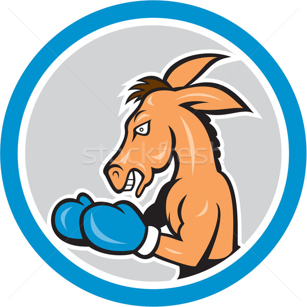 Donkey Boxing Side View Circle Cartoon Stock photo © patrimonio