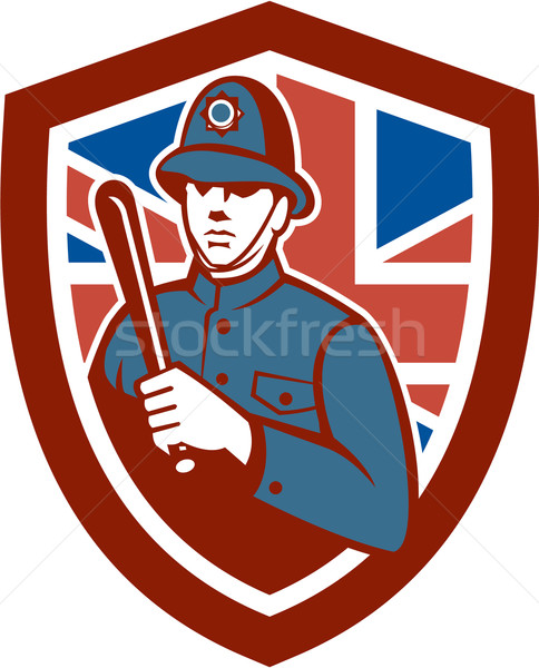 British Bobby Policeman Truncheon Flag Shield Retro Stock photo © patrimonio