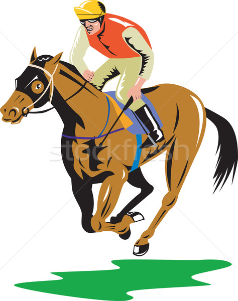 Foto stock: Carreras · de · caballos · retro · ilustración · caballo · jockey