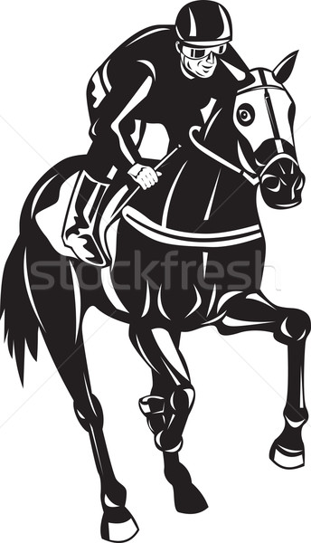 Foto stock: Carreras · de · caballos · retro · ilustración · caballo · jockey