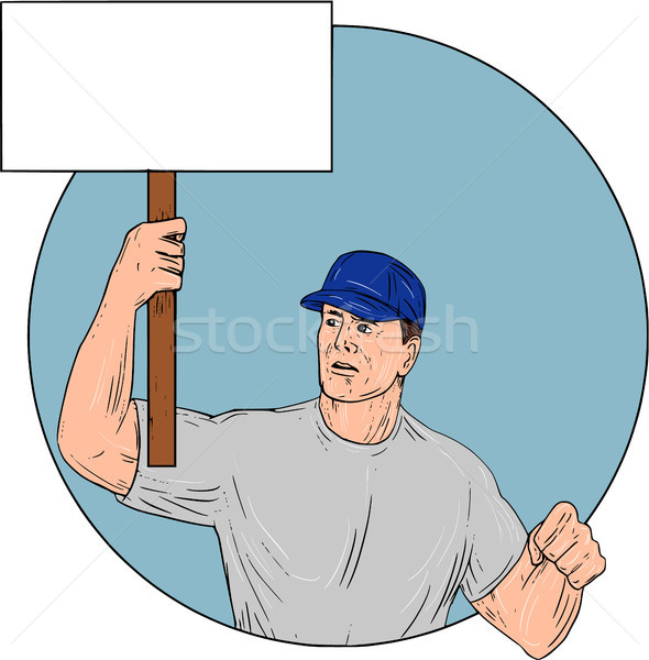 Industrial Worker Activist Placard Protesting Circle Drawing Stock photo © patrimonio