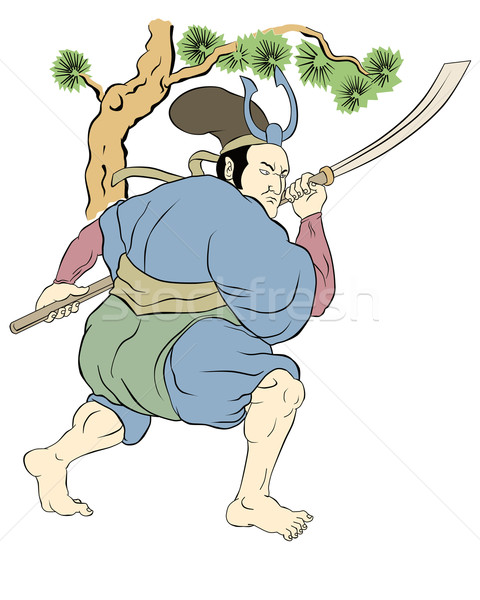 Samurai războinic sabie lupta atitudine ilustrare Imagine de stoc © patrimonio