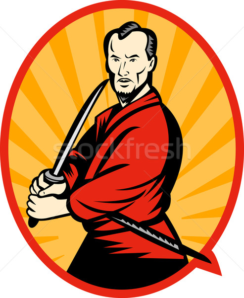 Samurai guerrero espada ilustración senalando lado Foto stock © patrimonio