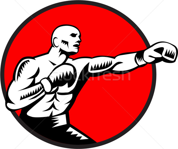 Boxer Jabbing Punching Circle Woodcut Stock photo © patrimonio